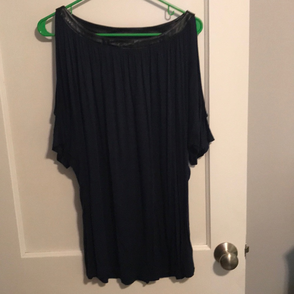 Inc navy and pleather cold shoulder top